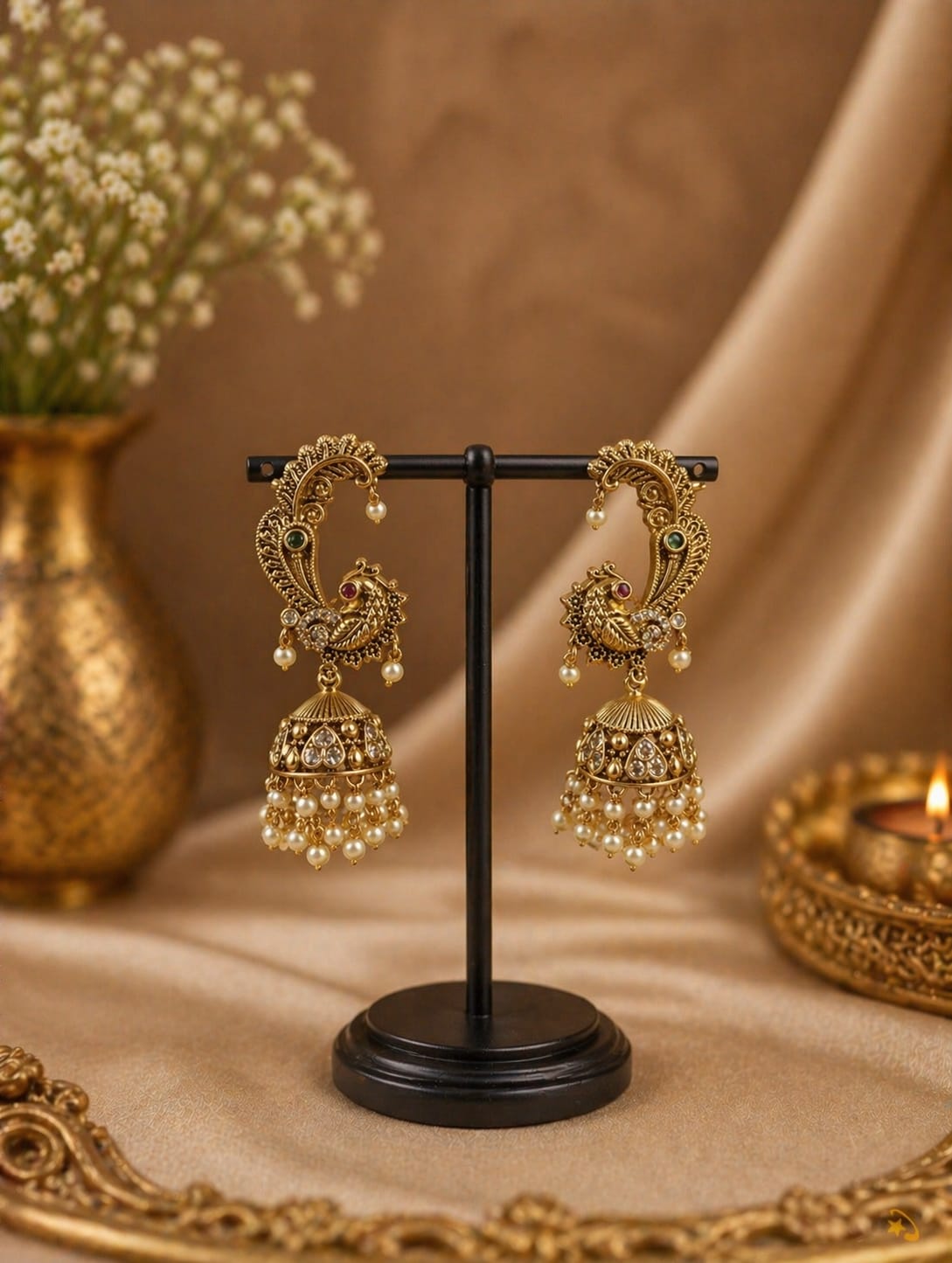 Peacock Pearl Heritage Ear Cuff Earrings